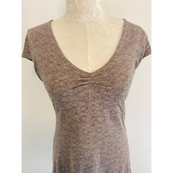 Toad & Co Womens V-Neck A-Line Brown Patterned Dress Size S Organic Cotton Blend - Picture 2 of 6
